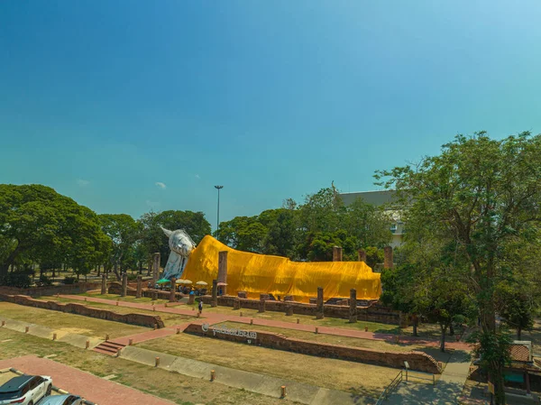 Vista Aerea Sopra Grande Bel Buddha Sdraiato Wat Khun Inthapramun — Foto Stock