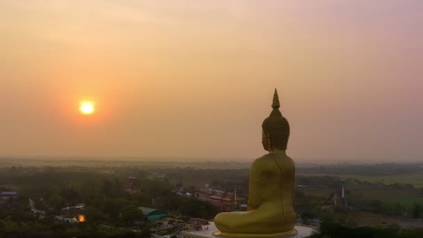 Udara Hyperlapse Matahari Yang Indah Kepala Buddha Sebuah Tengara Populer — Stok Video