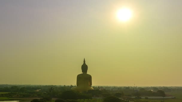 Aerial Hyperlapse Sun Shine Big Buddha Rice Field — Stock Video