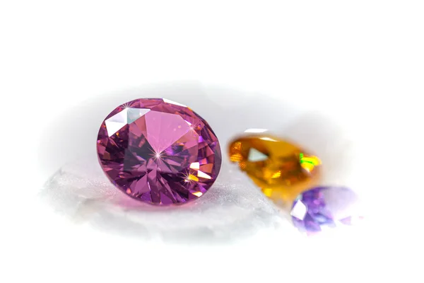 Colorful Diamonds Turning Showcase Snowing Background — Stock Photo, Image