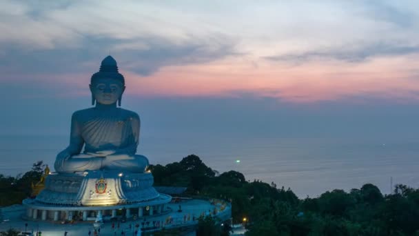 Aerial Hyper Lapse View Phuket Big Buddha Landmark Sunset — Stock Video