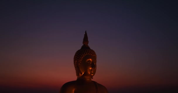 공중에서 세계에서 부처의 있었다 Low Night Atmosphere Golden Big Buddha — 비디오