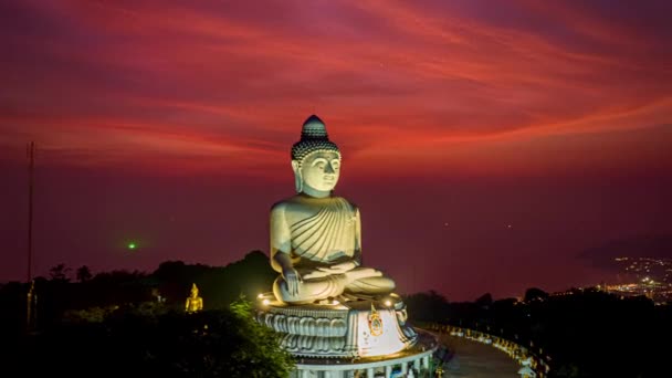 Légi Hyperlapse Nap Éjszaka Csodálatos Kilátás Égre Phuket Nagy Buddha — Stock videók