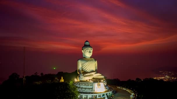 Légi Hyperlapse Nap Éjszaka Csodálatos Kilátás Égre Phuket Nagy Buddha — Stock videók