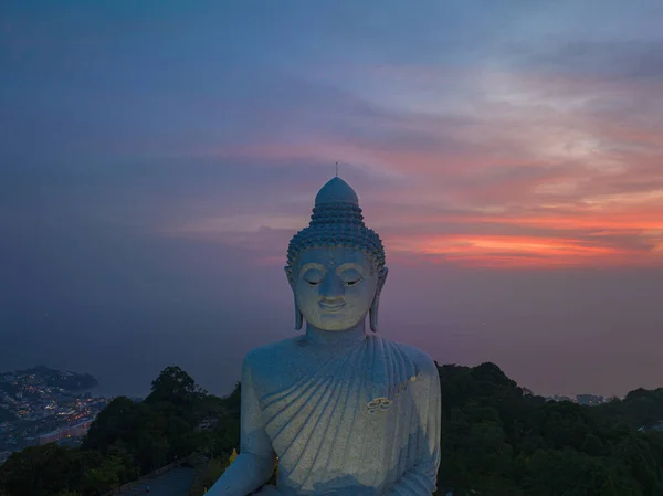 Légi Kilátás Phuket Nagy Buddha Gyönyörű Naplemente — Stock Fotó