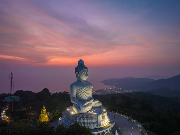Letecký Pohled Phuket Velký Buddha Krásném Západu Slunce — Stock fotografie