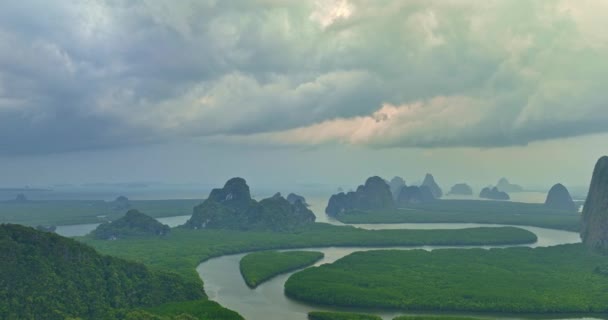 Kanały Kręte Namorzynach Tworzą Wyspę Kształcie Serca Widok Drona Wyobraź — Wideo stockowe