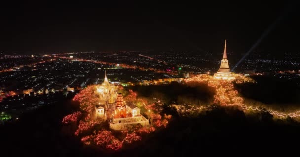 Повітряний Вид Святкування Стародавнього Міста Тайській Історії Ілюмінації Навколо Палацу — стокове відео