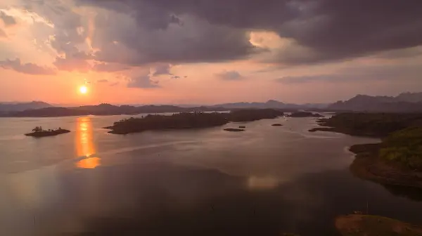 stock image aerial view amazing sky above the lake in sunset at Pompee view point Kanchanaburi Thailand