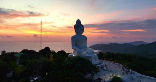 Vista Aérea Torno Phuket Grande Buda Belo Pôr Sol 360 — Vídeo de Stock