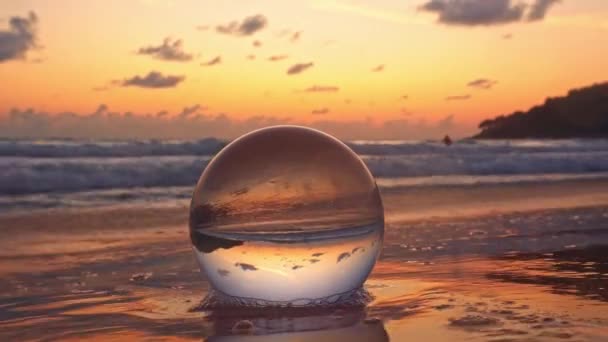 Beautiful Sky Bright Colors Evening Crystal Ball Sand Beach Crcrystal — стоковое видео