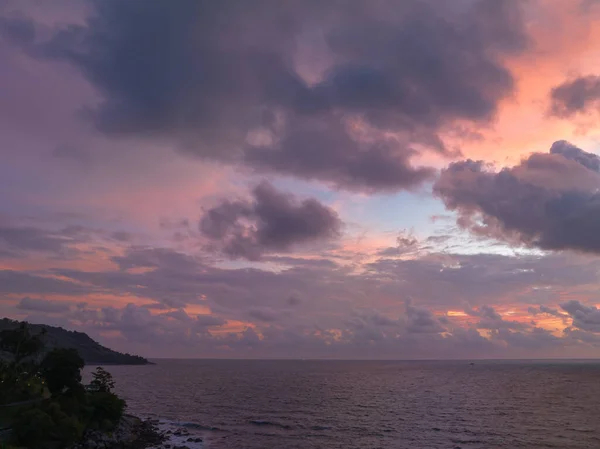 Vue Aérienne Coucher Soleil Romantique Sur Plage Kata Noi Phuket — Photo