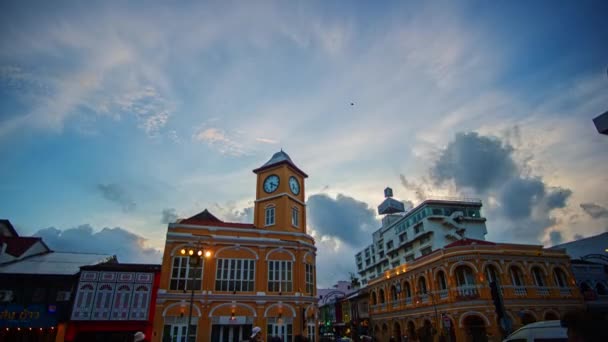 Time Lapse Amazing Sky Colorful Sunset Clock Tower Landmark Phuket — Stockvideo