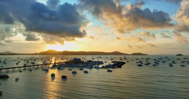 Aerial View Scenery Sunrise Chalong Pier Vdo Majestic Sunrise Landscape — Stock Video