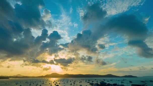 Time Lapse Cloudy Chalong Pier Sunrise Vdo Majestic Sunrise Landscape — Stock Video