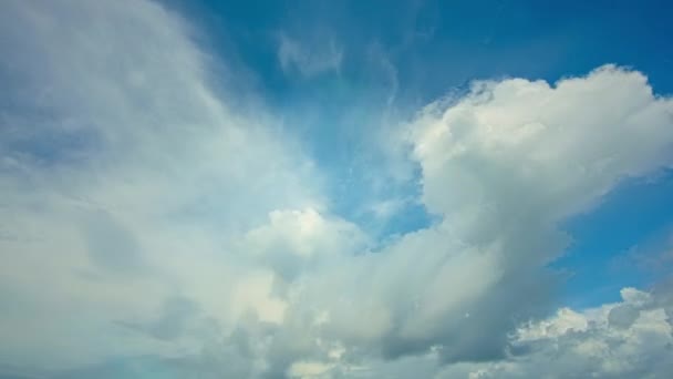 여름날 시간이지 나면서 하늘은 활기넘치는 푸른색의 솜털같은 천천히 떠다닙니다 Lens — 비디오