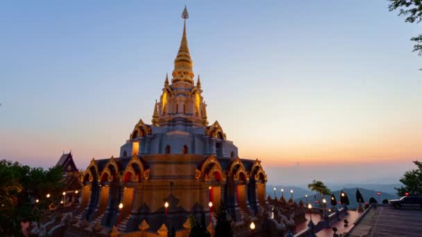 Timelapse Paisaje Amanecer Frente Pagoda Templo Wat Santikhiri Mae Salong — Vídeos de Stock