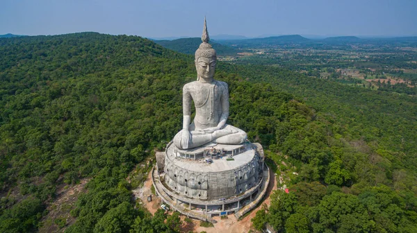 Flygfoto Big White Buddha Statue Mountain Thai People Travel Visit — Stockfoto