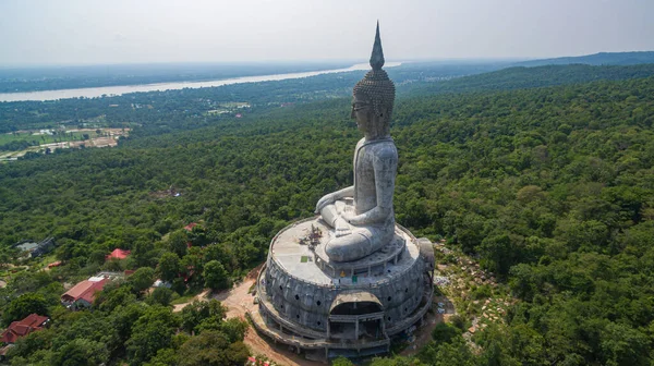 Flygfoto Big White Buddha Statue Mountain Thai People Travel Visit — Stockfoto