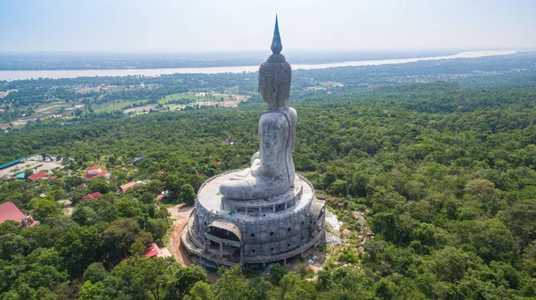 Letecký Pohled Velká Bílá Buddha Socha Hoře Pro Thajské Lidi — Stock fotografie