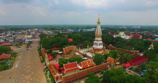 Aerial View Scenery Sacred Chedi People Worship Nakorn Panom Thailand — Stock Video