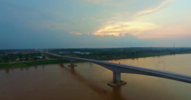 Vista Aérea Thai Laos Puente Amistad — Vídeos de Stock