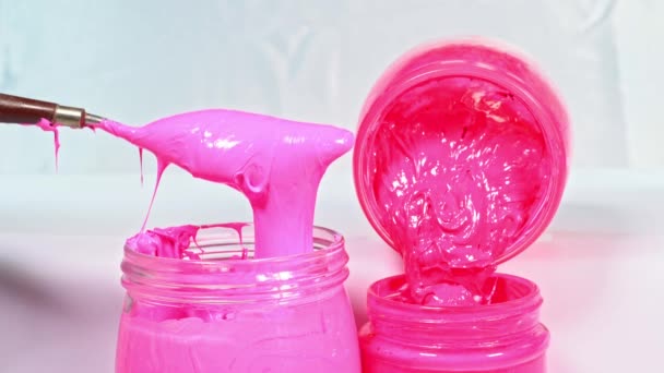 Use Trowel Soften Pink Mix Pink Ink Drips Trowel Light — Stock Video