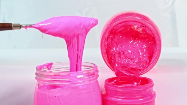 Use Trowel Soften Pink Mix Pink Ink Drips Trowel Light — Stock Video