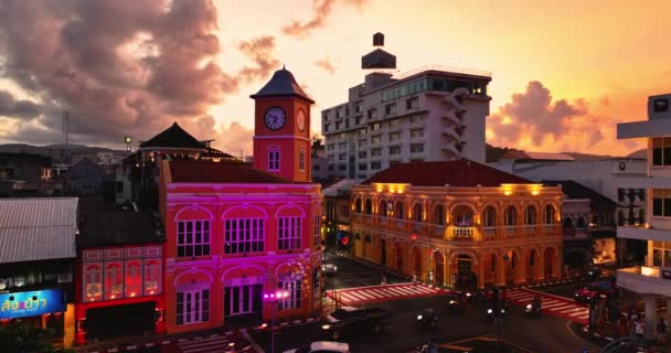Phuket Thailand Mai 2023 Luftaufnahme Die Lichtshow Der Berühmten Altstadt — Stockvideo