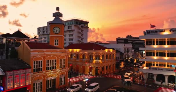 Phuket Thailand Mei 2023 Bovenaanzicht Lichtshow Beroemde Oude Stad Een — Stockvideo