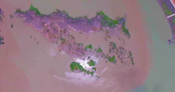 Widok Powietrza Niesamowite Dwa Kolory Dwóch Rzekach Trzech Skrzyżowaniach Khong — Wideo stockowe
