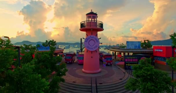 Phuket Thajsko Květen 2023 Letecký Pohled Růžový Maják Orientační Bod — Stock video
