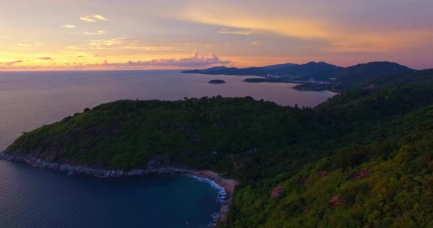Flygfoto Landskap Fantastisk Himmel Solnedgången Ovanför Den Dolda Paradisstranden Majestätisk — Stockvideo
