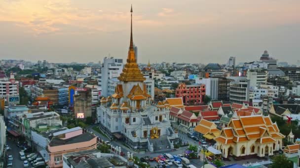 Scenérie Traimit Chrám Bangkoku Při Západu Slunce — Stock video