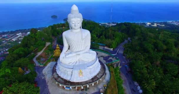Luchtfotografie Van Witte Grote Boeddha Phuket Witte Grote Boeddha Beroemde — Stockvideo