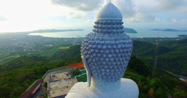 Luchtfoto Rond Phuket Grote Boeddha Blauwe Lucht Achtergrond Phuket Witte — Stockvideo