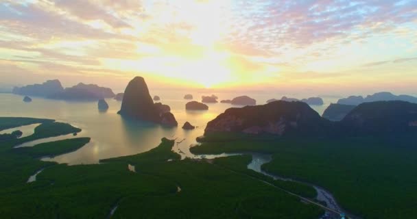 Aerial View Cloud Scape Sunrise Samed Nang Chee Phang Nga — Stock Video