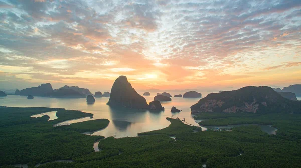 stock image aerial view of amazing colorful sky at sunrise above Samed Nang Chee