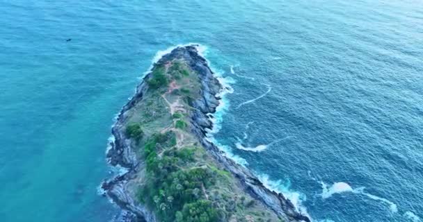 Aerial Top View Outcropping Land Protrudes Ocean Promthep Cape Phuket — Stock Video