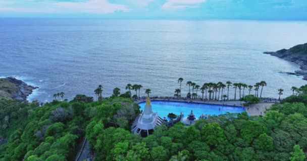 Aerial View Promthep Cape Phuket Deep Blue Sky — Stock Video