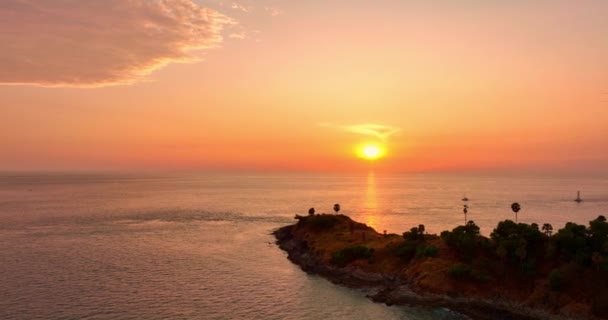 Aerial View Beautiful Sunset Ocean Laem Promthep Phuket Thailand — Stock Video