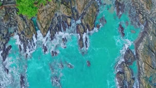 Aerial View Waves Slowly Sweeping Shore Sandy Beach Tropical Sea — Stock Video