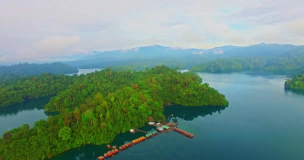 Aerial Video Green Water Island Ratchaprapha Dam Largest Dam Suratthani — Stock Video