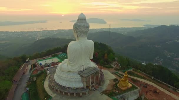 Aerial View Dramatic Sunset Sky Big Buddha Statue Phuket Island — Stock Video