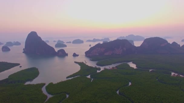 Luchtfoto Van Prachtige Zonsopgang Bij Samet Nangshe Bergvallei Met Tropisch — Stockvideo
