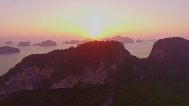 Letecký Pohled Krásnou Oblohu Při Východu Slunce Samet Nangshe Horské — Stock video