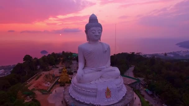Aerial View Pink Sunset Sky Phuket Big Buddha Phuket Thailand — Stock Video