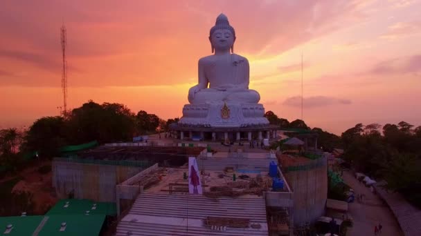 Vedere Aeriană Cerului Dramatic Apusului Soare Marelui Buddha Phuket Phuket — Videoclip de stoc
