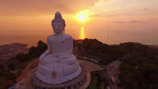 Letecký Pohled Dramatický Západ Slunce Oblohy Phuket Velký Buddha Phuket — Stock video