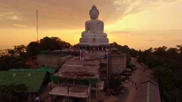 Widok Lotu Ptaka Dramatyczny Zachód Słońca Niebo Phuket Wielki Budda — Wideo stockowe